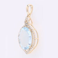 2.93 Ct Oval Mixed Cut Natural Aquamarine 14K Gold Pendant