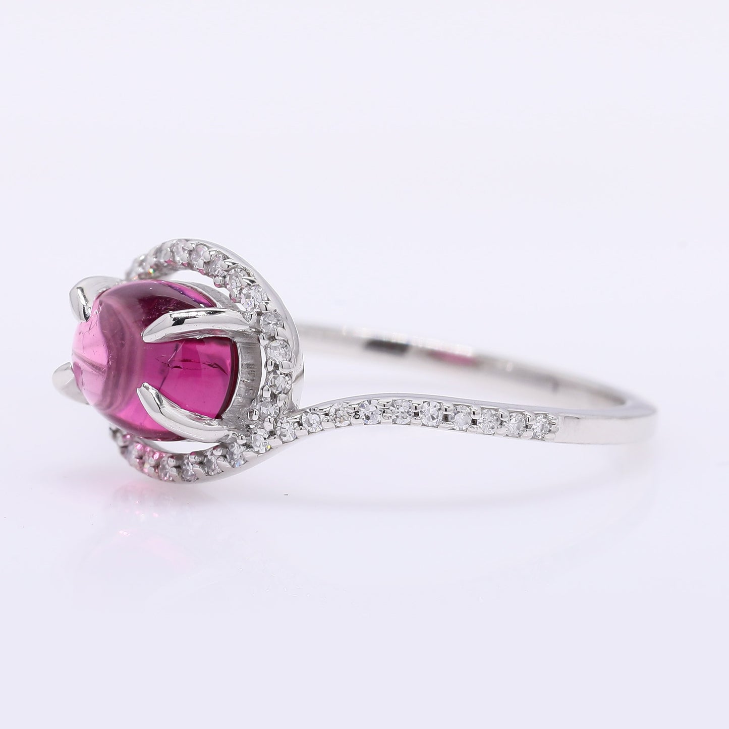 1.37 Ct Oval Cabochon Cut Natural Rubellite 950 Platinum Ring
