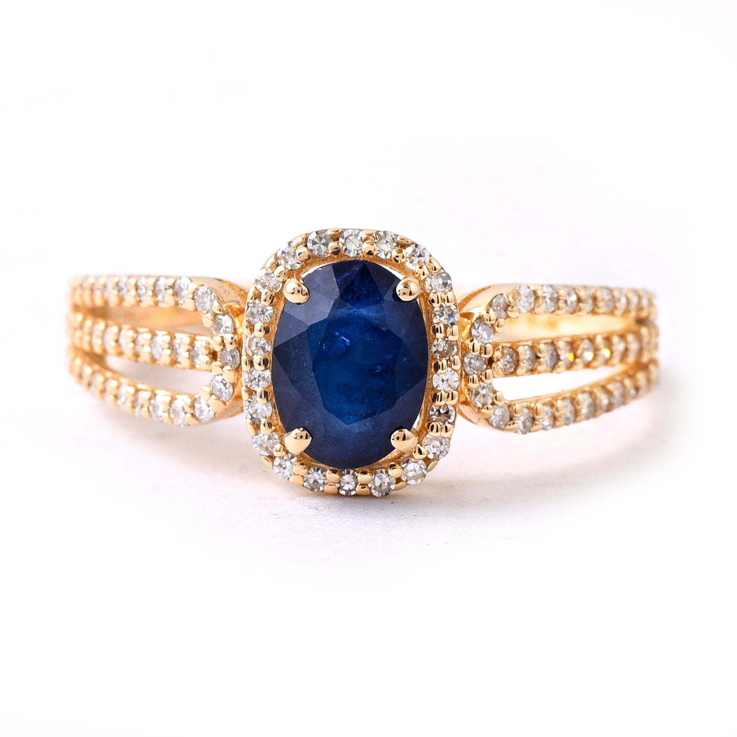 1.37 Ct Oval Mixed Cut Natural Sapphire 14K Gold Ring