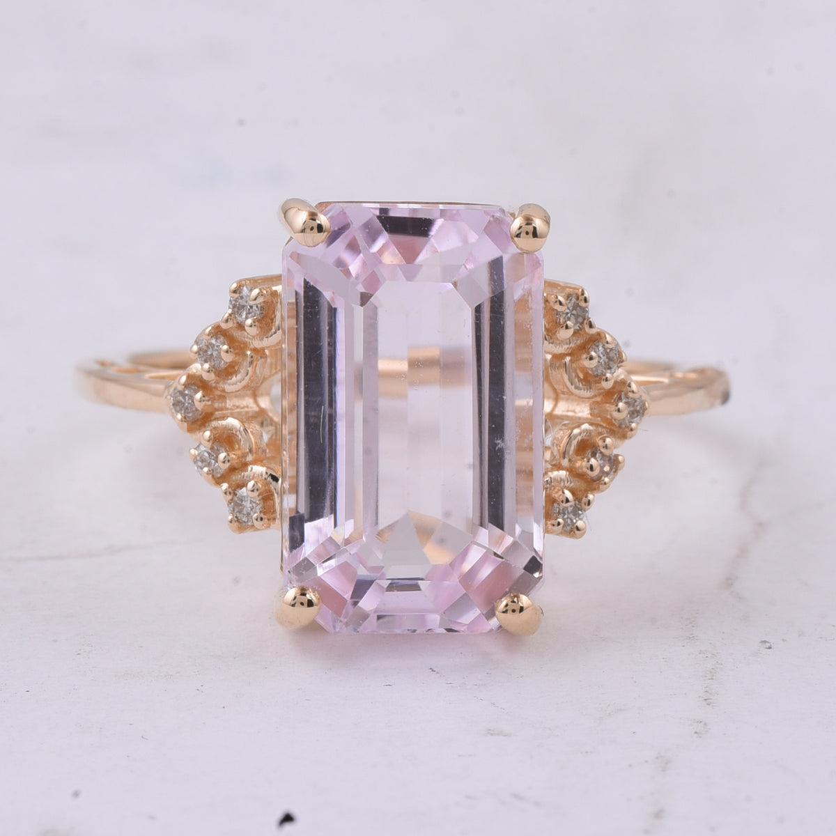 6.73 Ct Octagon Step Cut Natural Kunzite 14K Gold Ring