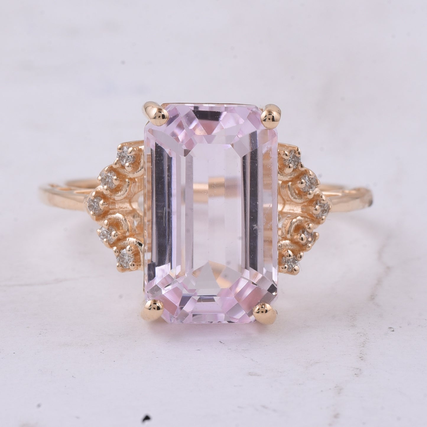 6.73 Ct Octagon Step Cut Natural Kunzite 14K Gold Ring