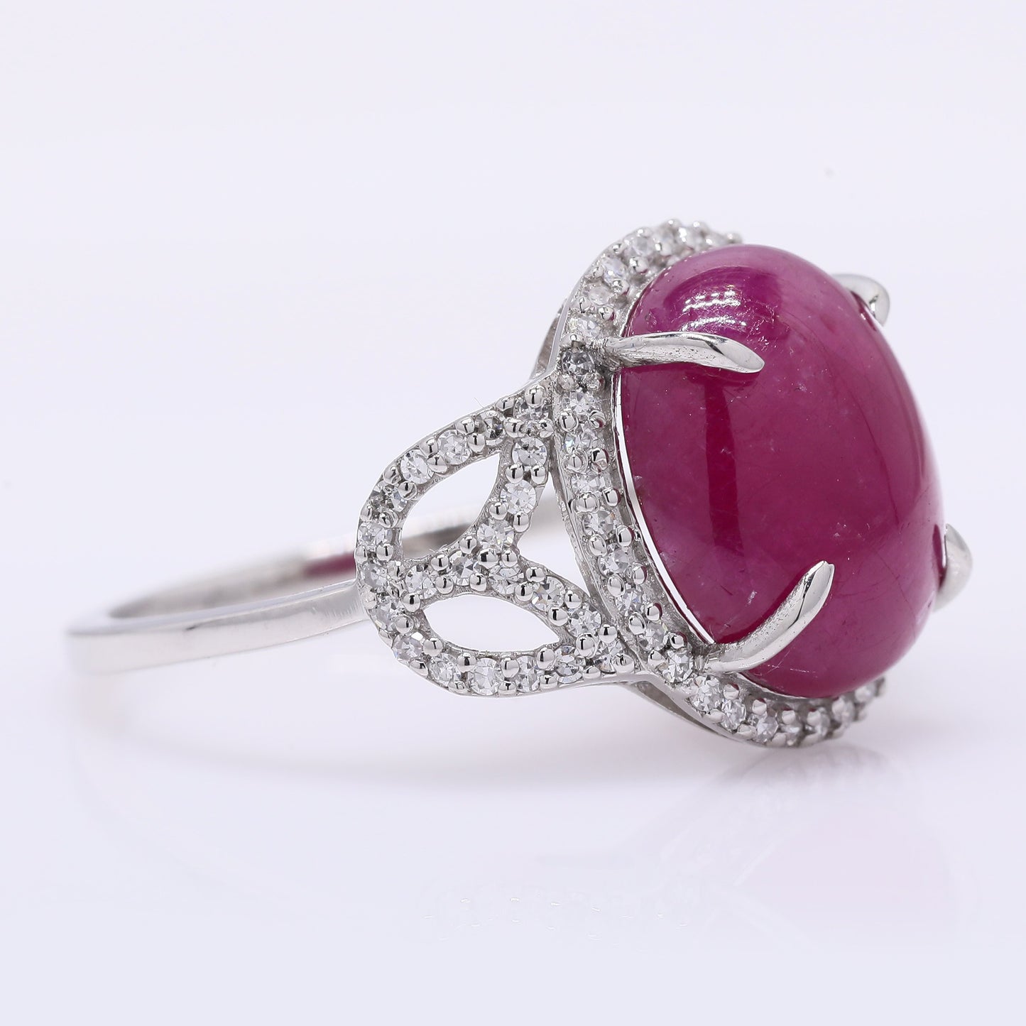 5.94 Ct Oval Cabochon Cut Natural Ruby 950 Platinum Ring