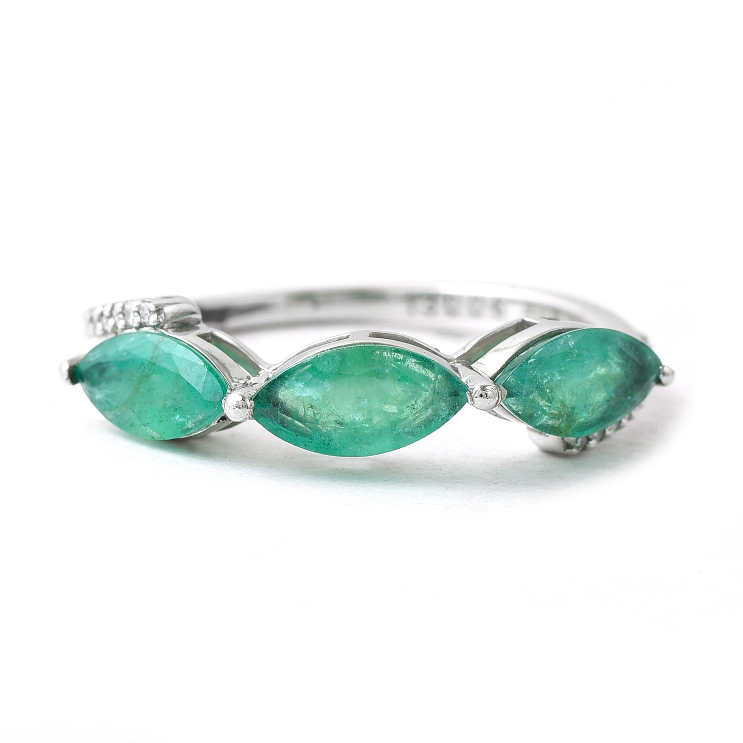 3.15 Ct Marquise Mixed Cut Natural Emerald 950 Platinum Ring