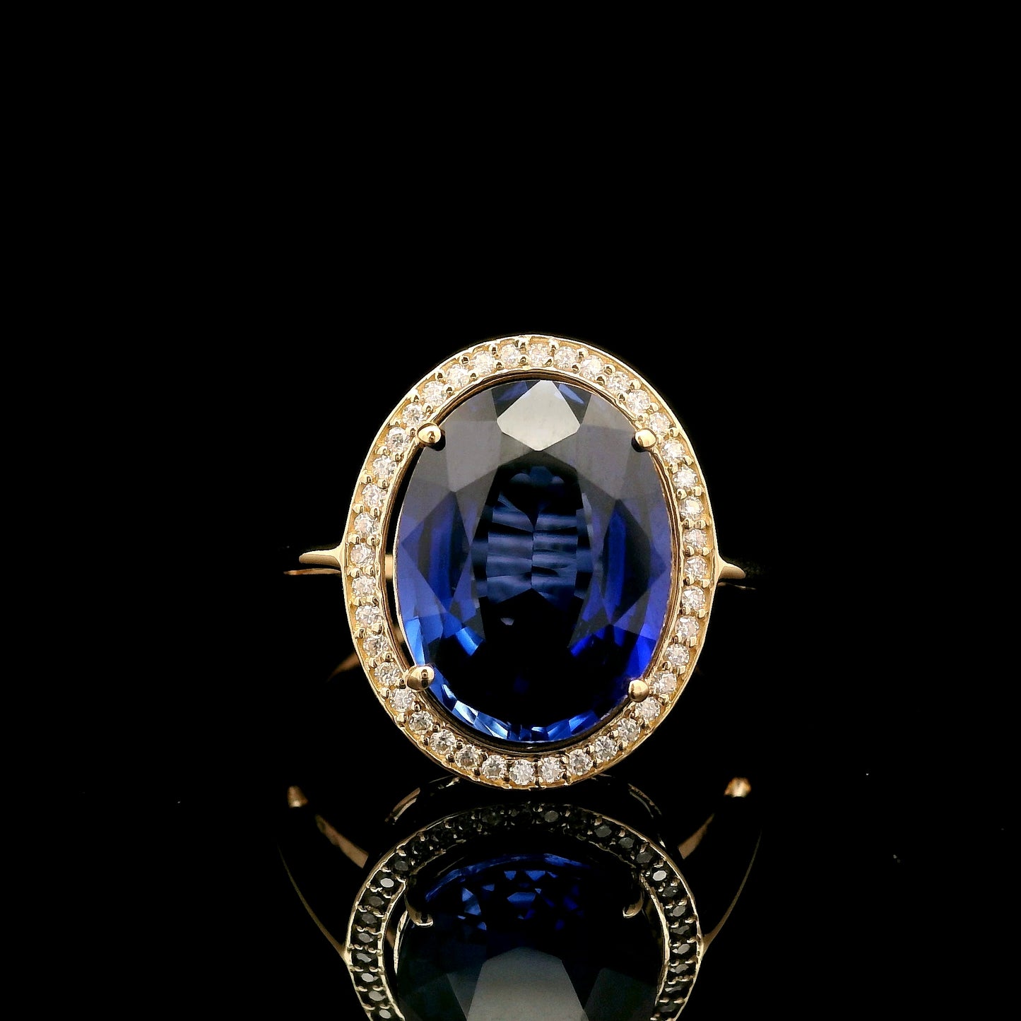 6.58 Ct Oval Mixed Cut Lab Grown Sapphire 14K Gold Ring