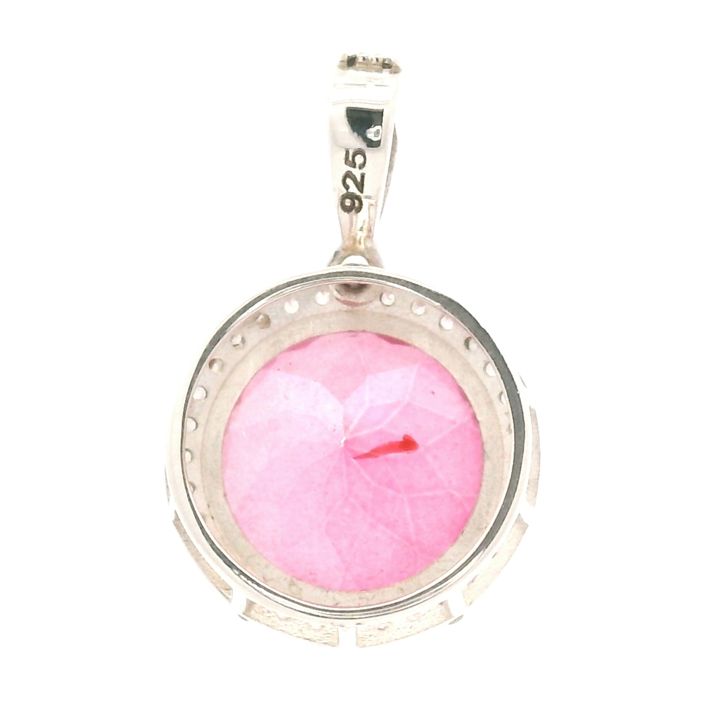 7.63 Ct Round Pink Topaz, White Zircon, 925 Sterling Silver Pendant