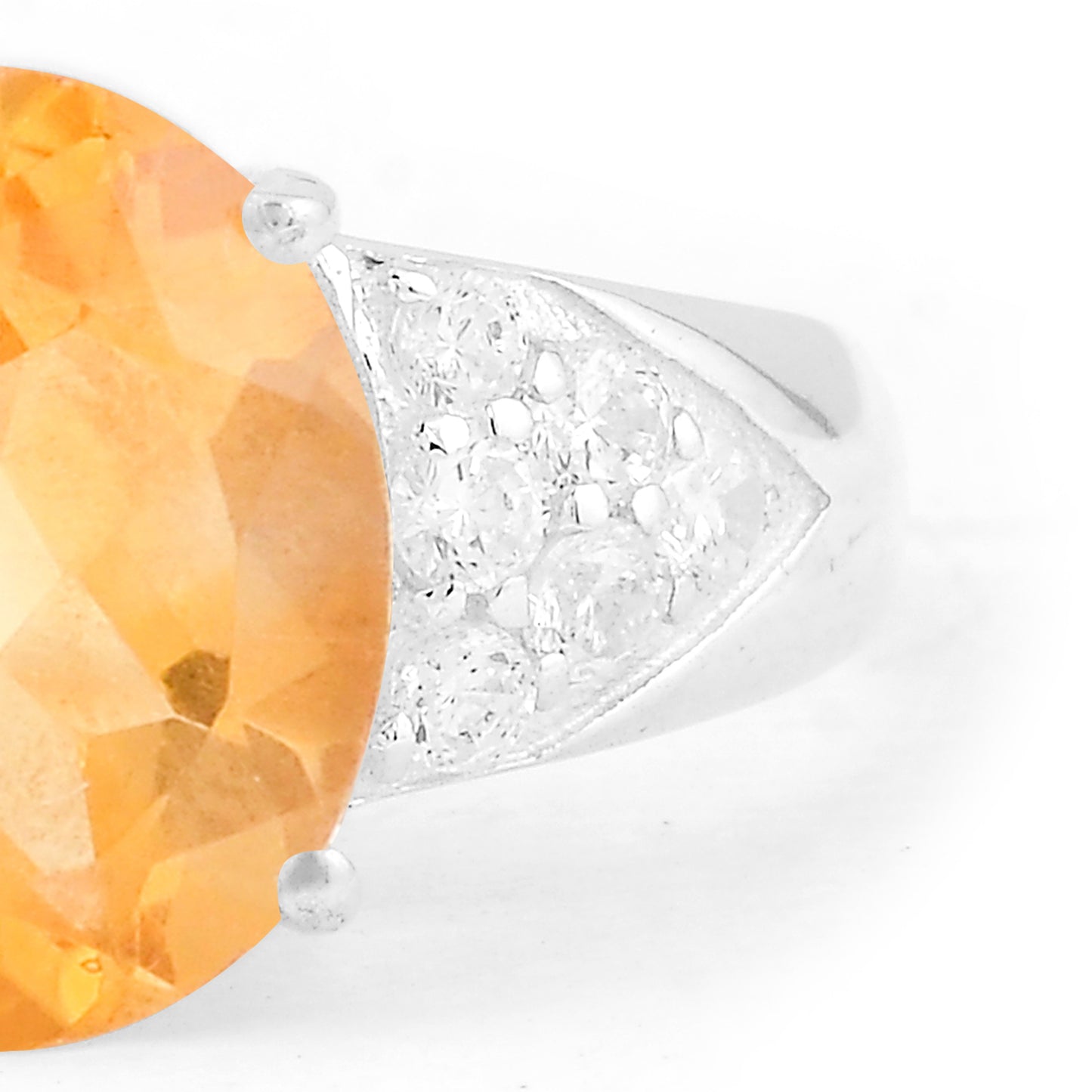 5.01 Ct Oval Citrine, Cubic Zirconia 925 Sterling Silver Ring