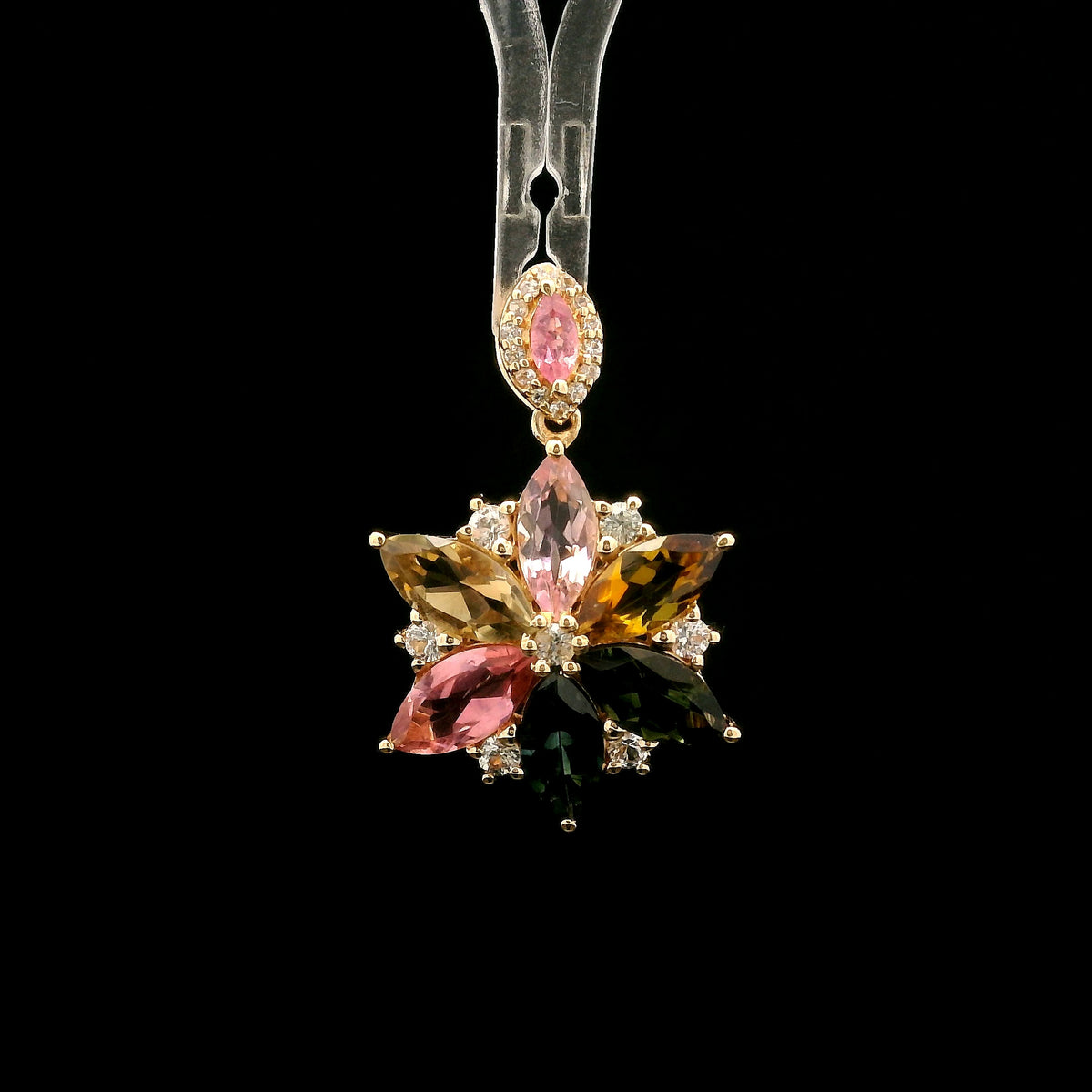 2.42 Ct Marquise Multi Tourmaline 14K Gold Pendant
