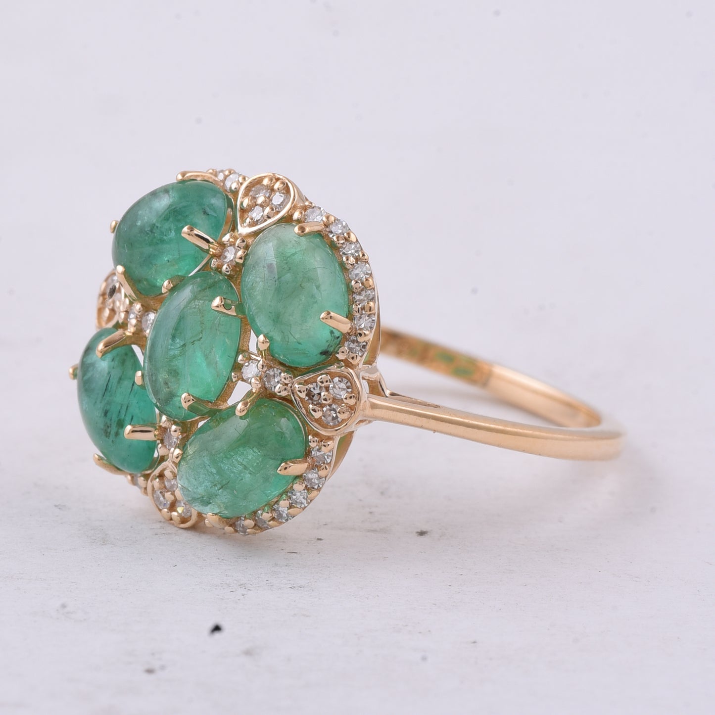 2.53 Ct Oval Cabochon Cut Natural Emerald 14K Gold Ring