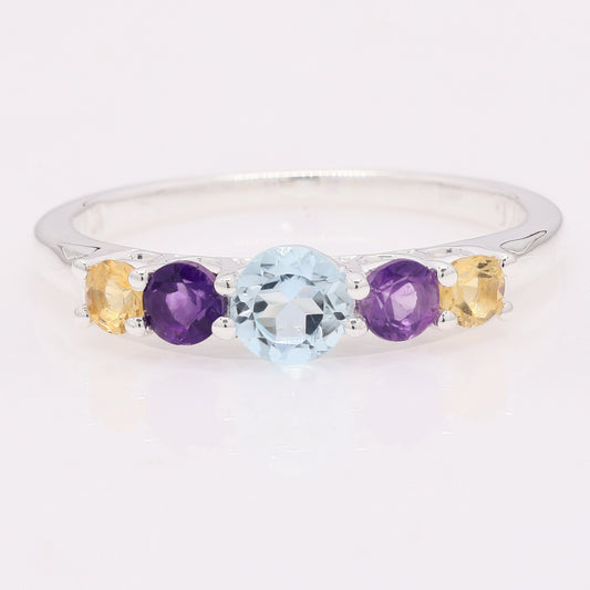 1.11 Ct Round Blue Topaz 925 Silver Ring