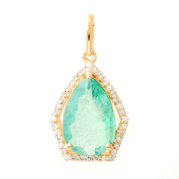 1.92 Ct Pear Mixed Cut Natural Emerald 14K Gold Pendant
