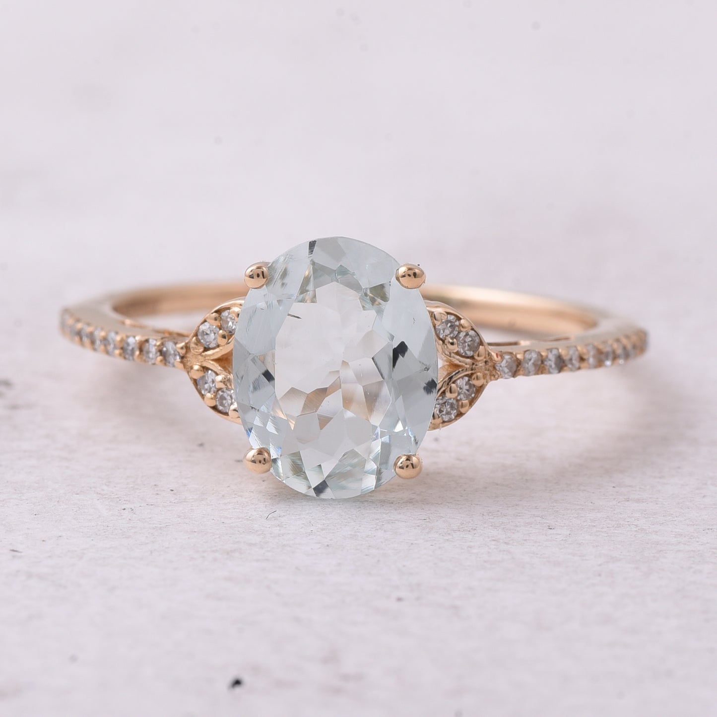 1.50 Ct Oval Mixed Cut Natural Aquamarine 14K Gold Ring