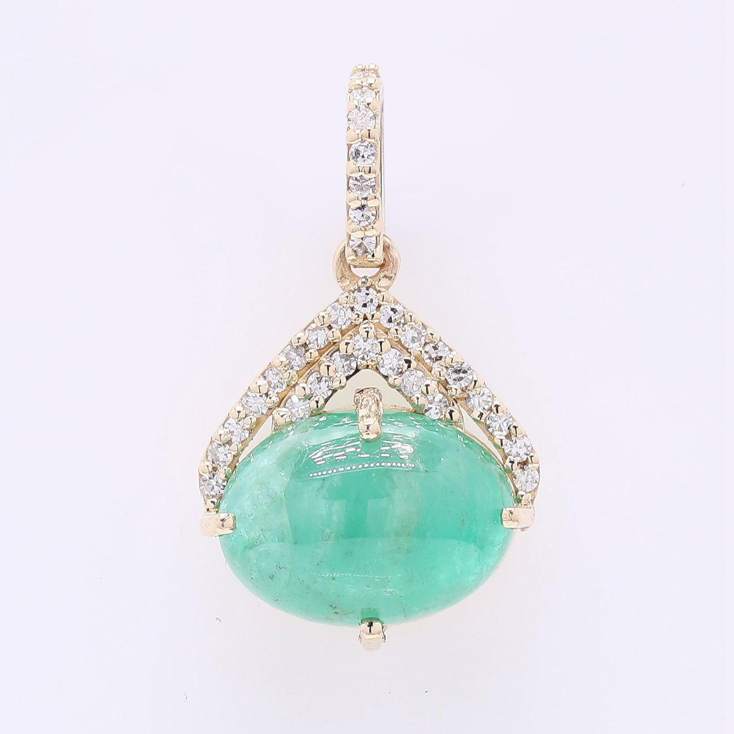 2.30 Ct Oval Cabochon Cut Natural Emerald 14K Gold Pendant