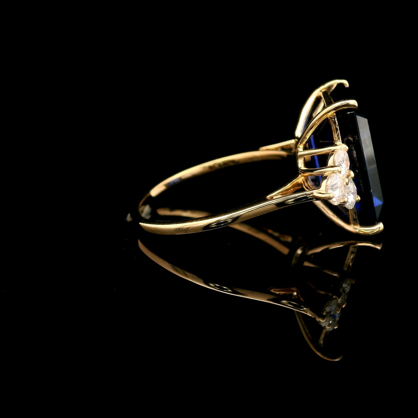 11.54 Ct Emerald Cut Lab Grown Sapphire 14K Gold Ring