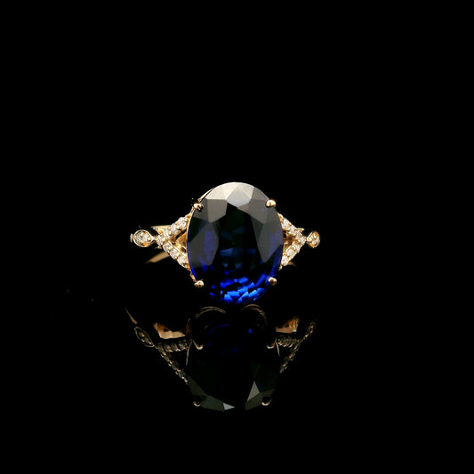 4.55 Ct Oval Mixed Cut Lab Grown Sapphire 14K Gold Ring