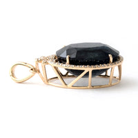 10.82 Ct Oval Mixed Cut Natural Corundum Sapphire 14K Gold Pendant