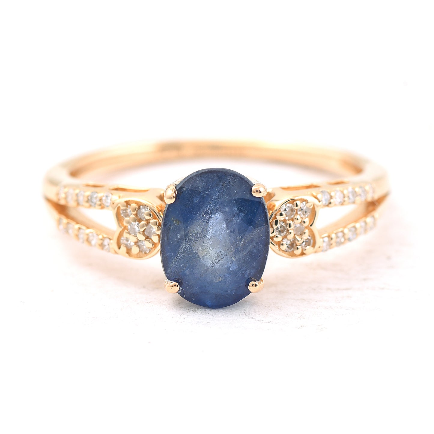 2.16 Ct Oval Mixed Cut Natural Sapphire 14K Gold Ring