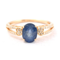 2.16 Ct Oval Mixed Cut Natural Sapphire 14K Gold Ring