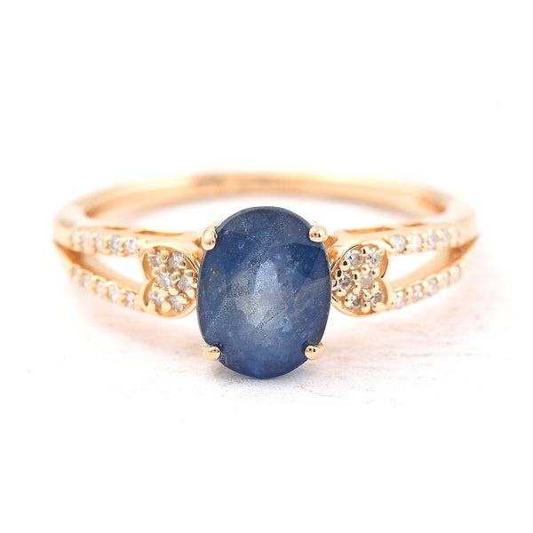 2.16 Ct Oval Mixed Cut Natural Sapphire 14K Gold Ring