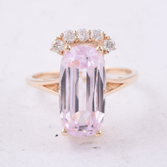 8.48 Ct Cushion Natural Kunzite 14K Gold Ring