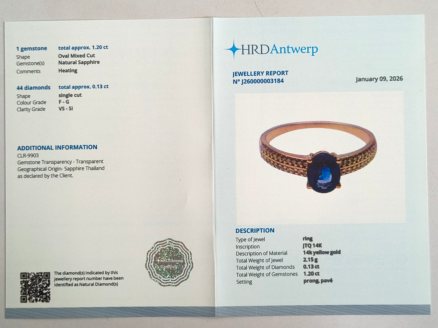 1.33 Ct Oval Mixed Cut Natural Sapphire 14K Gold Ring