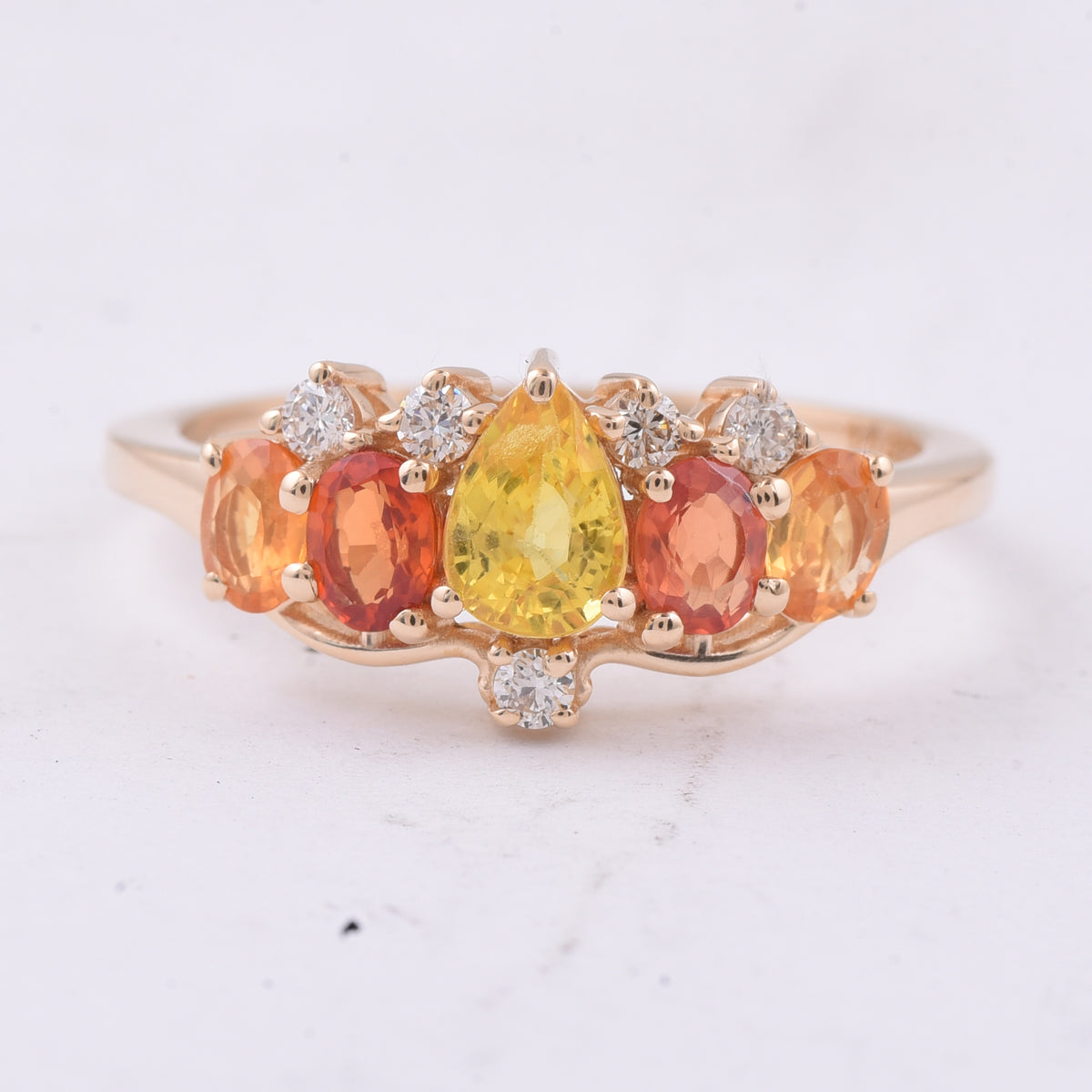 1.53 Ct Pear, Oval Natural Multi Coloured Sapphire 14K Gold Ring