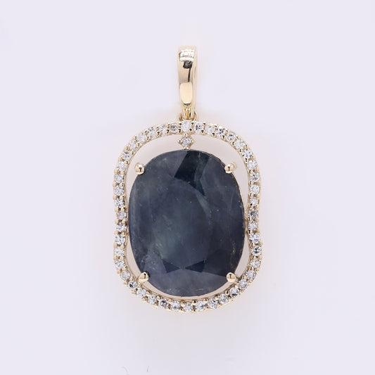 5.92 Ct Cushion Mixed Cut Natural Sapphire 14K Gold Pendant