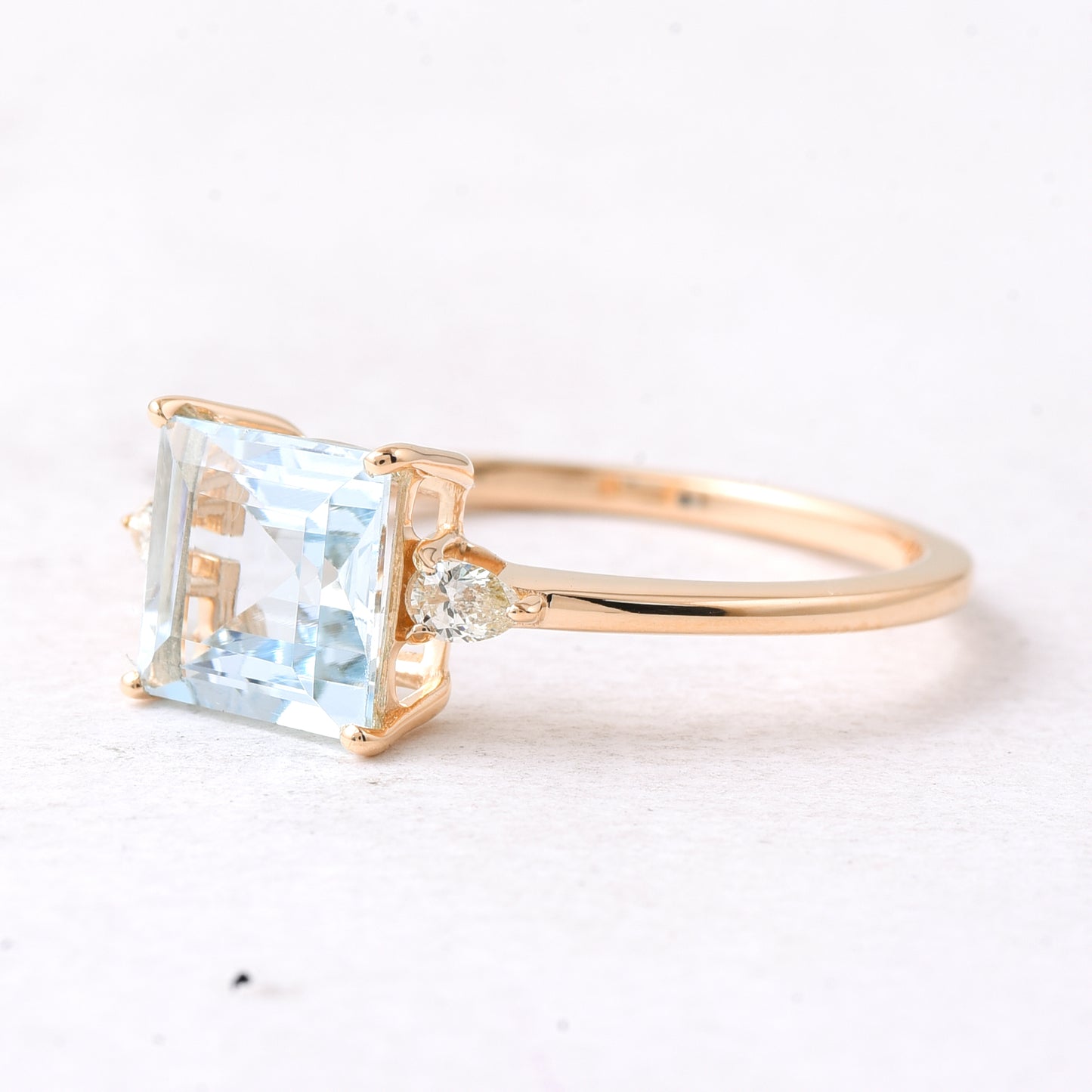 1.65 Ct Square Step Cut Natural Aquamarine 14K Gold Ring