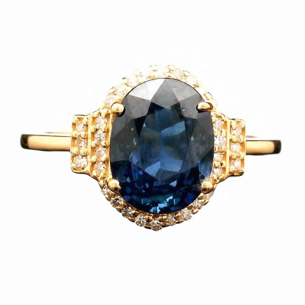 2.46 Ct Oval Mixed Cut Natural Sapphire 14K Gold Ring