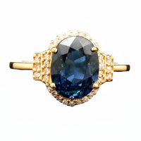 2.46 Ct Oval Mixed Cut Natural Sapphire 14K Gold Ring