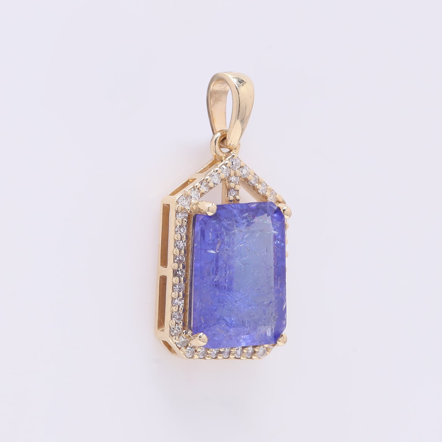3.12 Ct Octagon Step Cut Natural Tanzanite 14K Gold Pendant