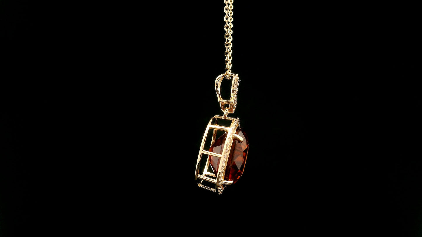 6.20 Ct Oval Hessonite 14K Gold Pendant
