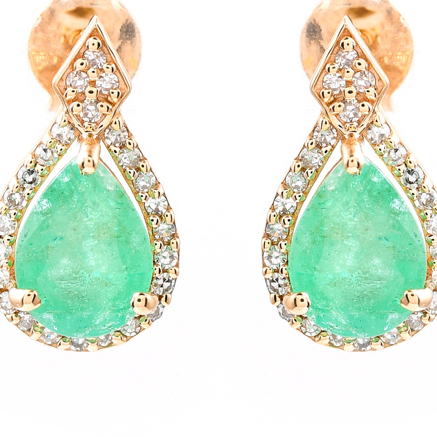 1.71 Ct Pear Mixed Cut Natural Emerald 14K Gold Earrings