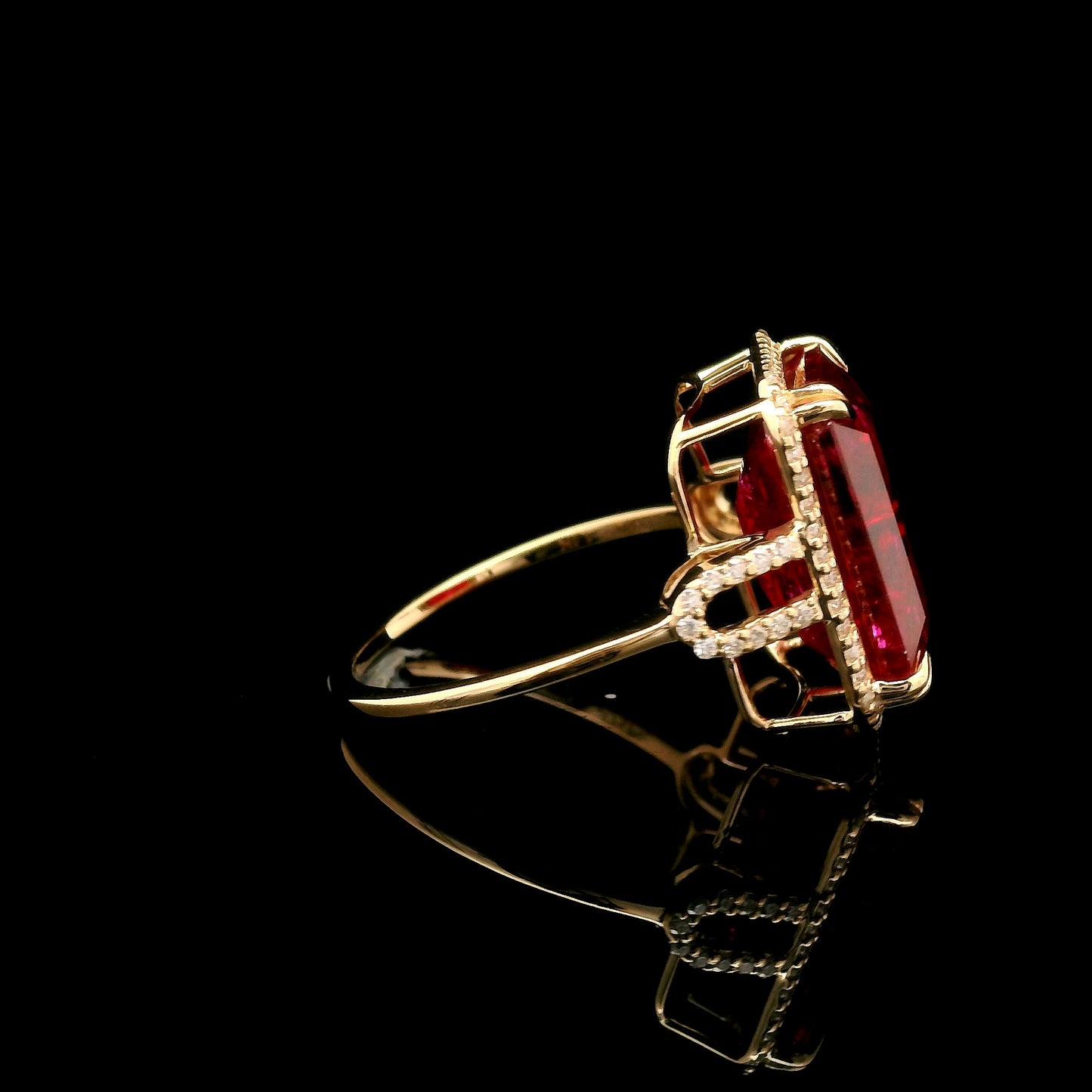 9.96 Ct Emerald Cut Lab Grown Ruby 14K Gold Ring