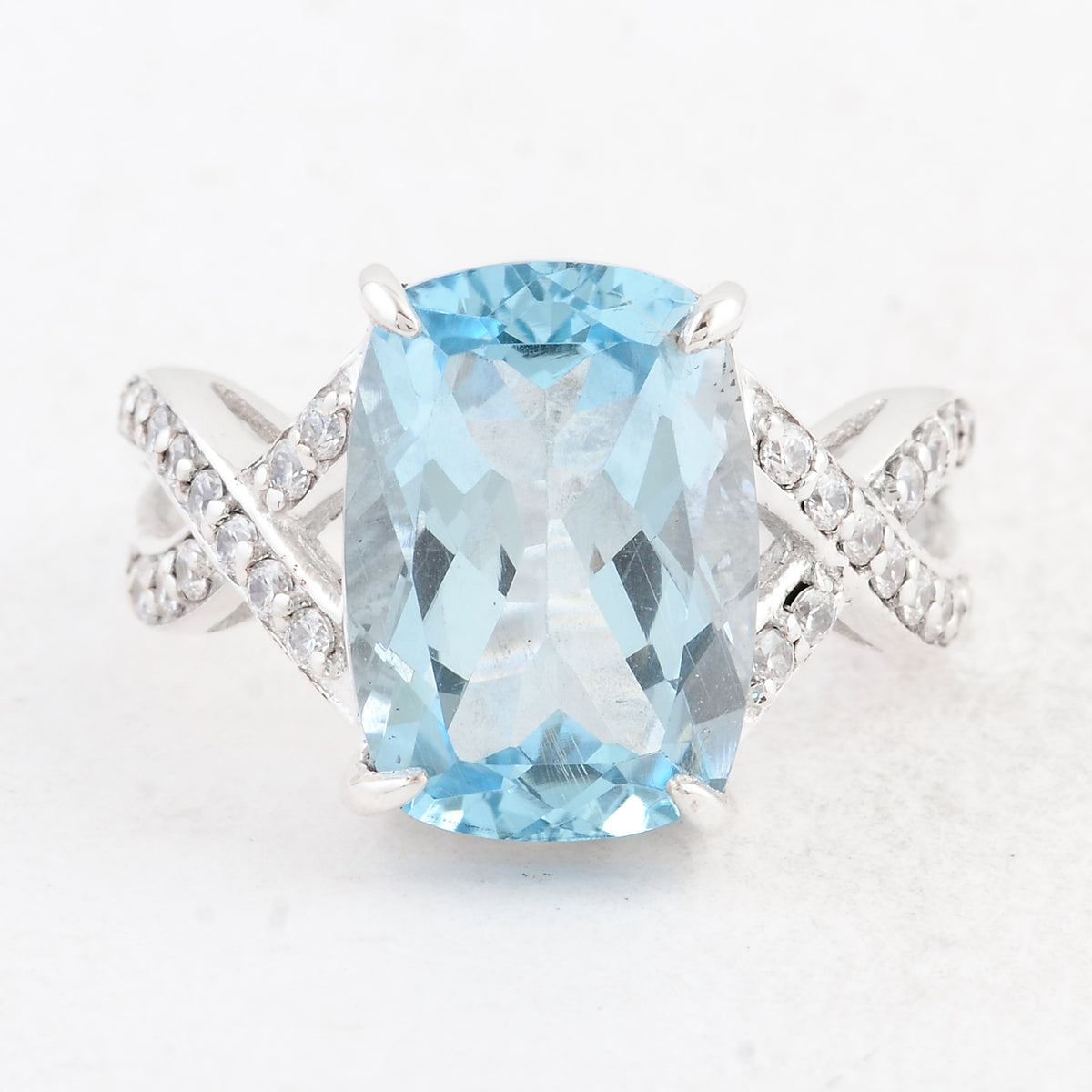 8.63 Ct Cushion Blue Topaz 925 Sterling Silver Ring