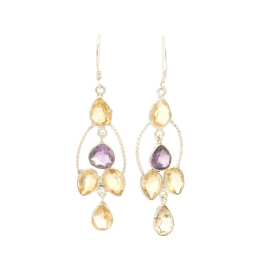 11.45 Ct Citrine, Amethyst 925 Sterling Silver Earrings
