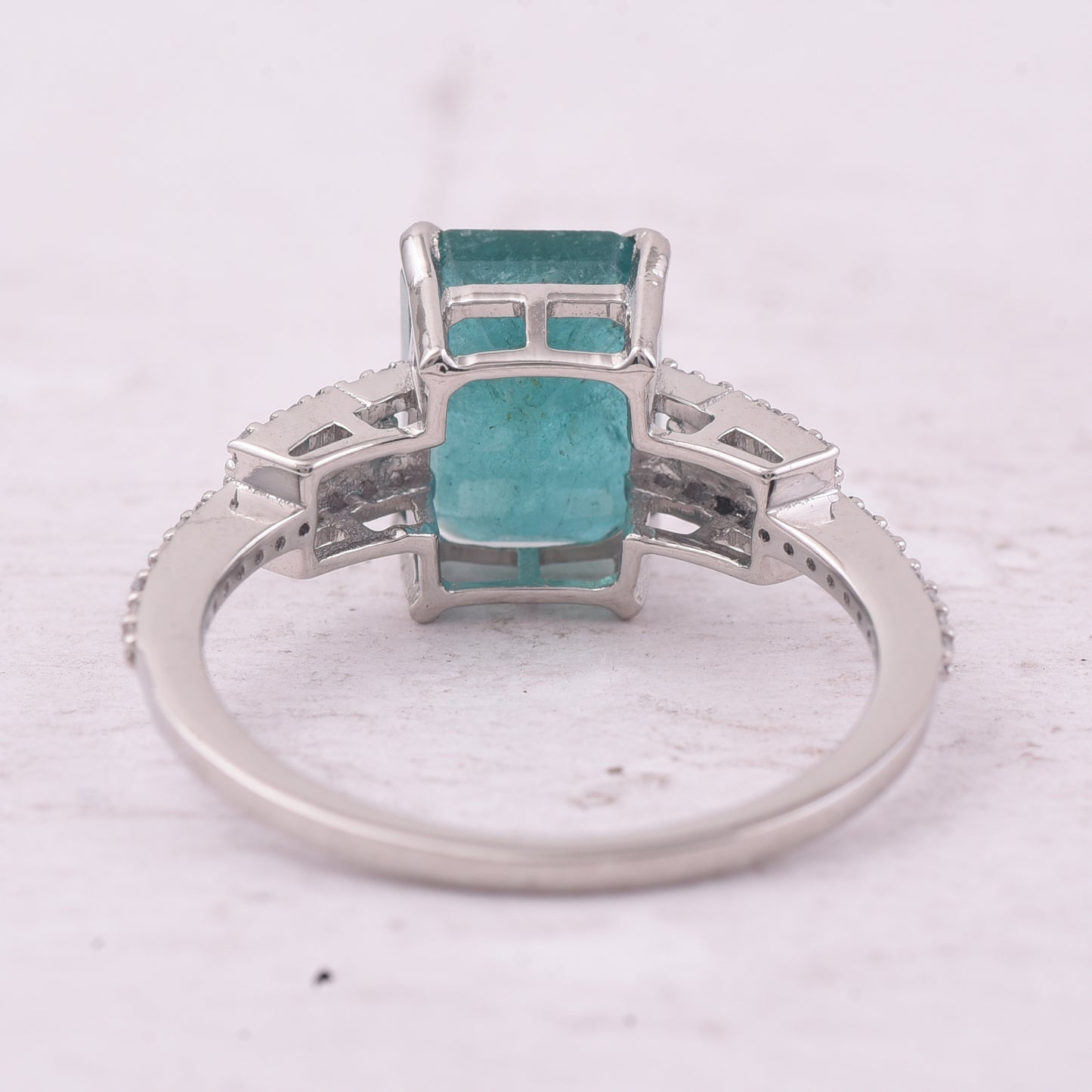 3.12 Ct Octagon Step Cut Natural Emerald 950 Platinum Ring