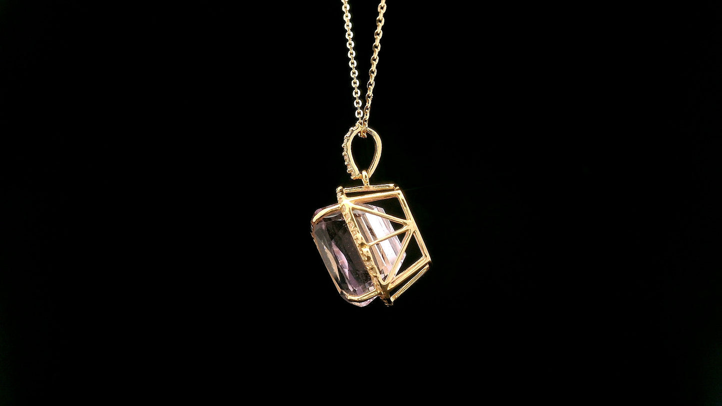8.78 Ct Cushion Kunzite 14K Gold Pendant