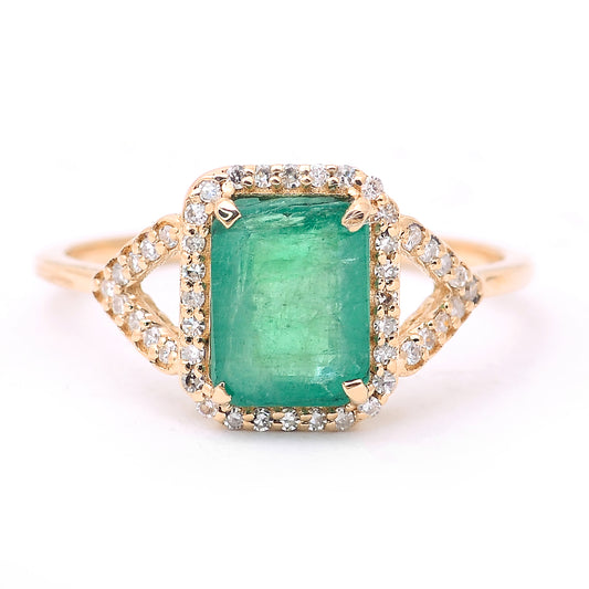 1.82 Ct Octagon Step Cut Natural Emerald 14K Gold Ring