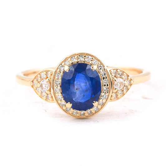 1.34 Ct Oval Mixed Cut Natural Sapphire 14K Gold Ring