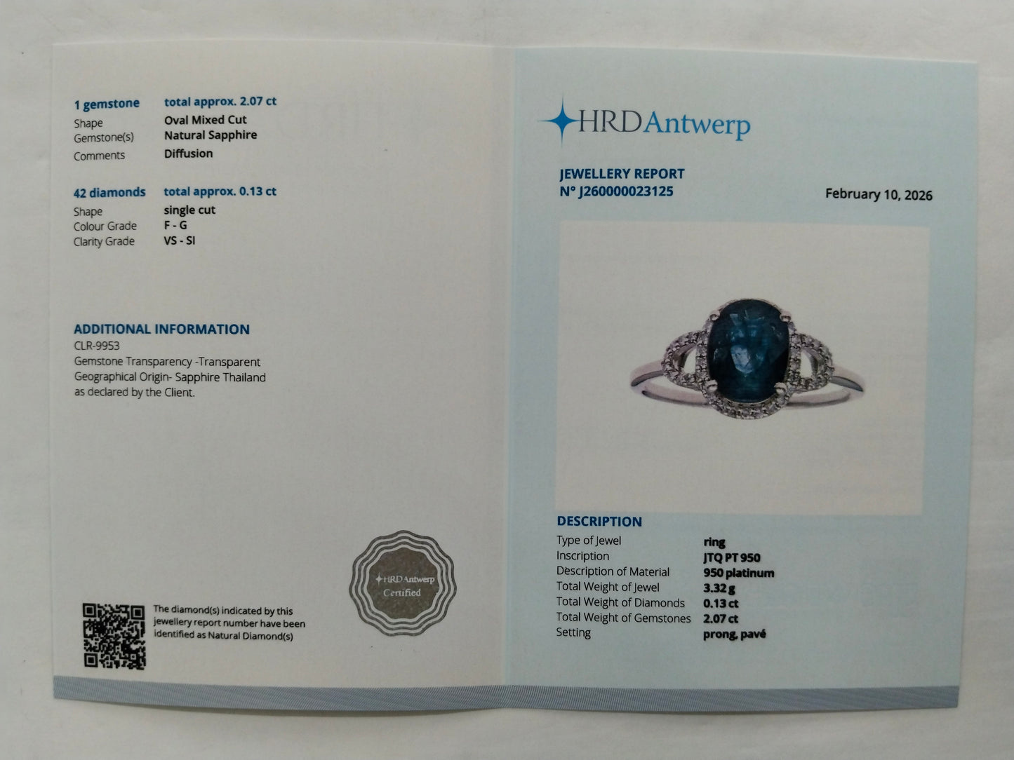 2.20 Ct Oval Mixed Cut Natural Sapphire 950 Platinum Ring