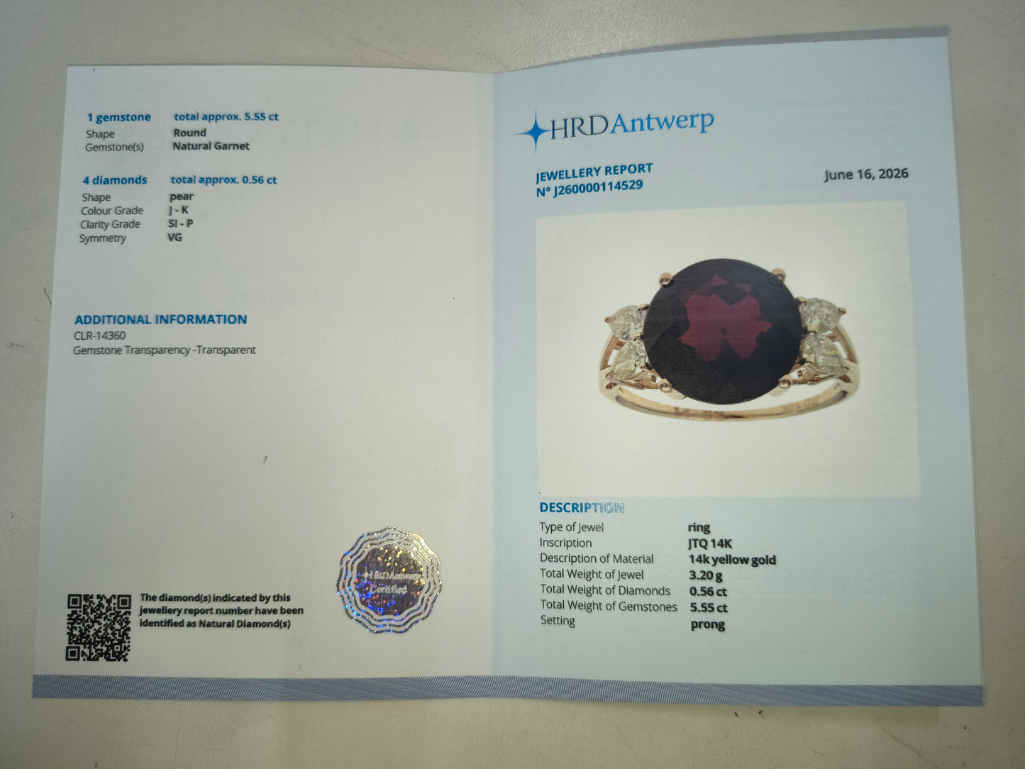 6.11 Ct Round Natural Garnet 14K Gold Ring