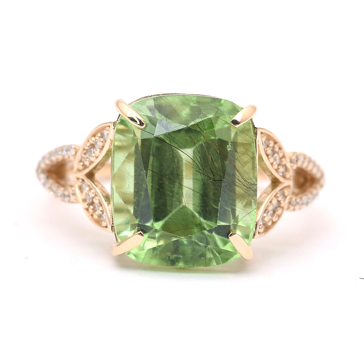 8.72 Ct Cushion Mixed Cut Natural Peridot 14K Gold Ring