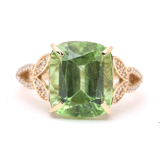 8.72 Ct Cushion Mixed Cut Natural Peridot 14K Gold Ring