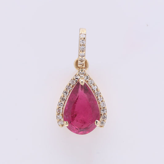 1.11 Ct Pear Mixed Cut Natural Pink Tourmaline 14K Gold Pendant