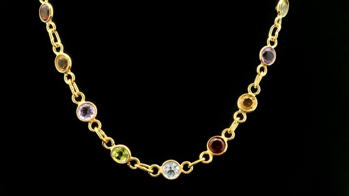 11.59 Ct Round Garnet, Peridot, Blue Topaz, Citrine, Amethyst 925 Sterling Silver Necklace
