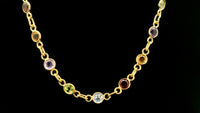 11.59 Ct Round Garnet, Peridot, Blue Topaz, Citrine, Amethyst 925 Sterling Silver Necklace