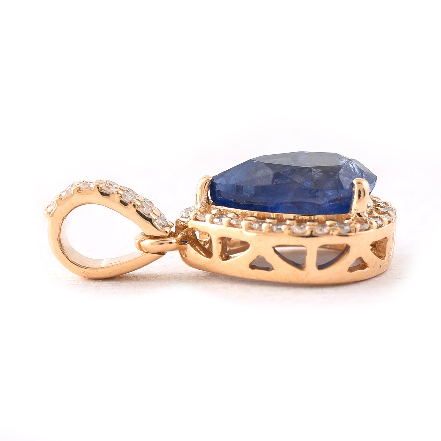 1.72 Ct Pear Mixed Cut Natural Sapphire 14K Gold Pendant