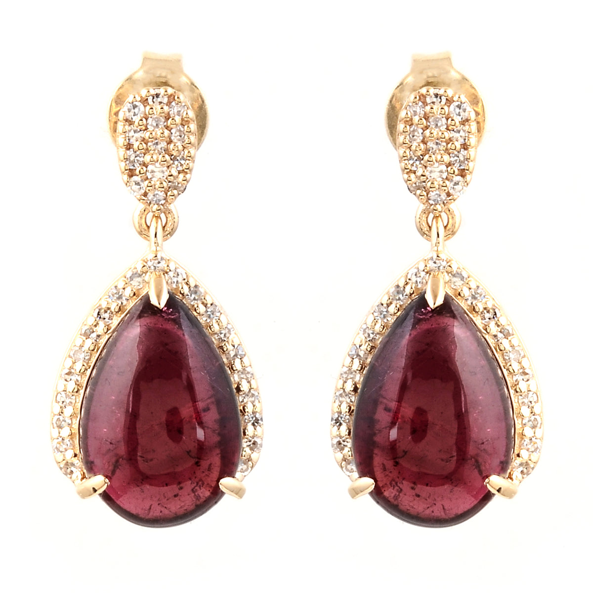 5.69 Ct Pear Cabochon Natural Tourmaline 14K Gold Earrings