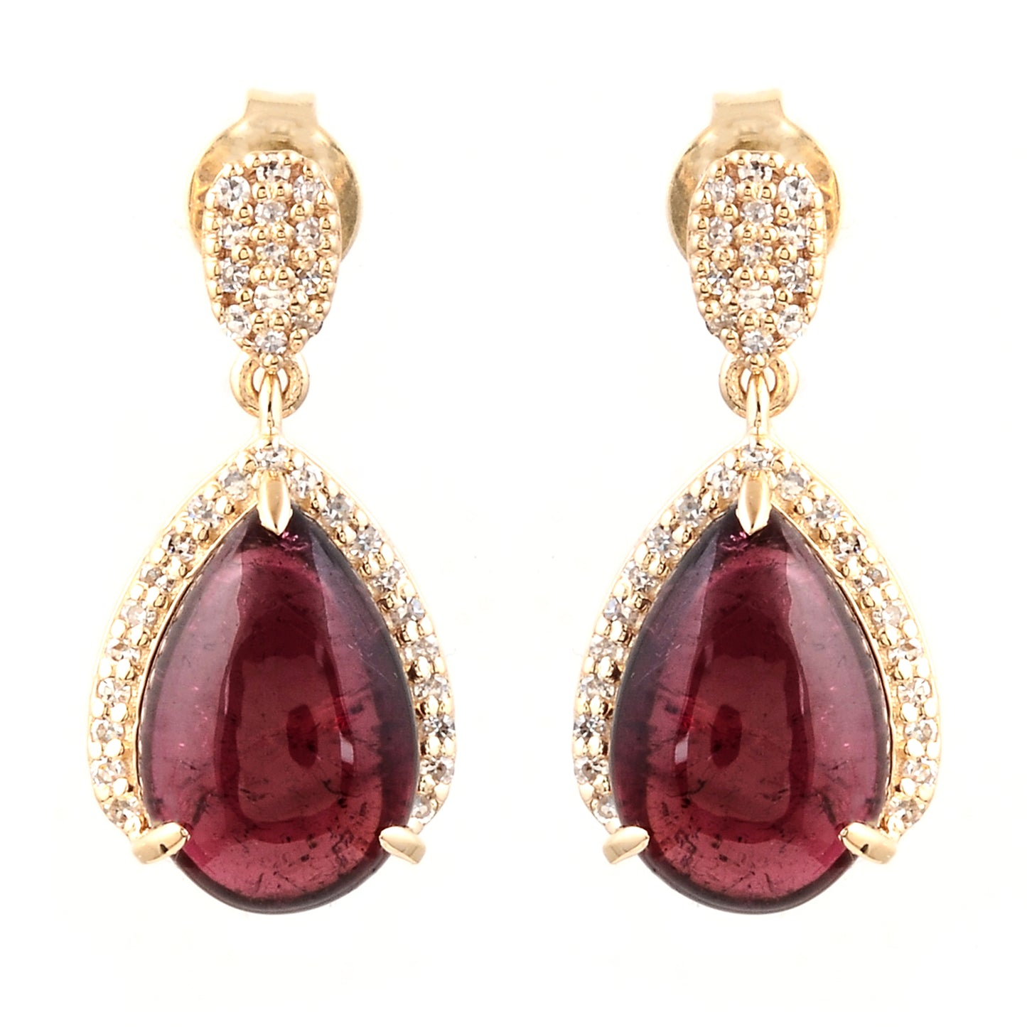 5.69 Ct Pear Cabochon Natural Tourmaline 14K Gold Earrings