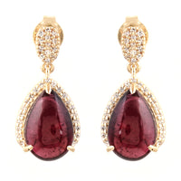 5.69 Ct Pear Cabochon Natural Tourmaline 14K Gold Earrings